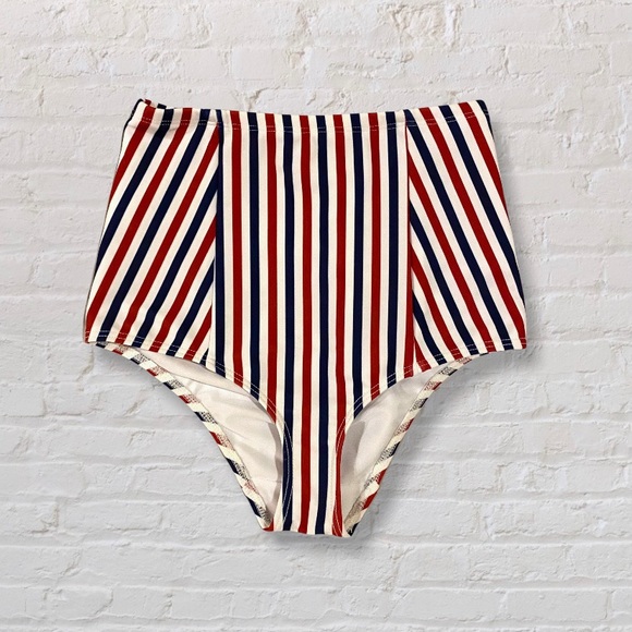 American Apparel Swim High Waisted Bathing Suit Bottoms Vertical Stripes - Picture 1 of 4